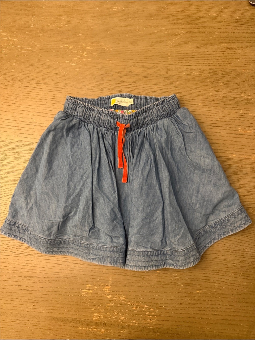 Mini Boden 8-9 Year Denim Liberty Print Lined Skirt